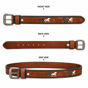 Men's Western Belt with Floral Pattern Conifer Handmade Heavy Duty 1.5 Inches Width 42 Inches Length for Casual & Ranch Wear - Product Image 2