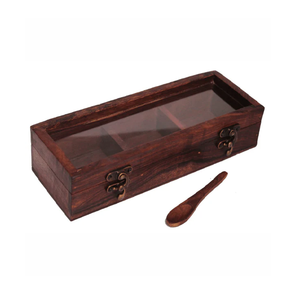 Wooden Spice <b>Box</b> Best Price With Glass Lid and Spoon Handcrafted Storage Container 3 Compartment Spice <b>Herb</b> <b>Box</b> - Product Image 1