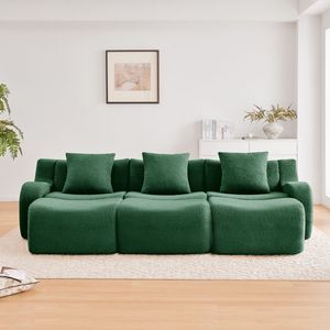 Divano a Tre Posti in Tessuto Teddy di Alta Qualità, Design Ergonomico con Braccioli Curvi, Antiscivolo, Senza Montaggio, per Soggiorno - Product Image 3