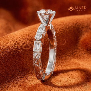 925 Sterling Silver Pear Cut Engagement <b>Ring</b> Women Baguette Side Stone Vintage Milgrain American Diamond <b>CZ</b> Wedding <b>Ring</b> - Product Image 2