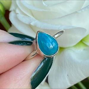 Handmade Teardrop Blue Apatite <b>Ring</b> 925 Sterling Silver Gemstone Jewelry Women Gift Wholesale Minimalist Design - Product Image 3