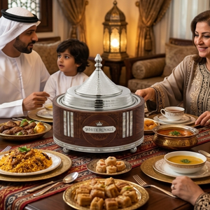 Luxury Royal Wooden Casserole Hotpot with Mother of Pearl Inlay & <b>Chrome</b> Finish Lid Premium Ramadan & Eid Buffet Serveware Bulk - Product Image 5