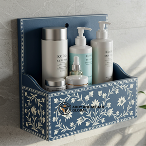 Organizador de Baño de Madera Azul – Estante de Pared Compacto para Decoración Moderna del Hogar - Product Image 1