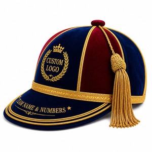 Casquette d'honneur en velours brodée sur mesure, bleu roi, bordeaux, pompon doré, unisexe, style rugby, formelle, réglable, pour l'extérieur - Product Image 3