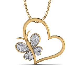 Nuevo Collar de Oro de 14k con Diamante Cultivado en Laboratorio en Forma de Corazón y Mariposa, Joyería de Mediados de Siglo, Regalo para Mejores Amigas, Bodas y Aniversarios para Mujer - Product Image 5