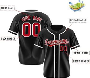 TOFEN SPORTS Camiseta de béisbol personalizada para hombre, color negro, rojo, número, nombre personalizado, logotipo del equipo, manga corta, cuello en V, botón - Product Image 2
