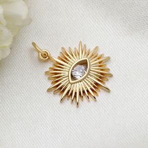 Pendentifs breloques vintage œil de diable soleil en argent sterling 925 plaqué or avec zircon pour femmes, accessoires de fabrication de bijoux DIY - Product Image 3