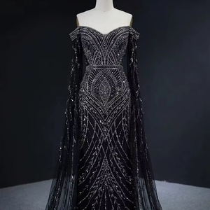 Tela de malla con cuentas pesadas hecha a mano, material de lujo 100% poliéster con lentejuelas azules para vestidos de noche, vestidos de fiesta y bodas en el Medio Oriente. - Product Image 1