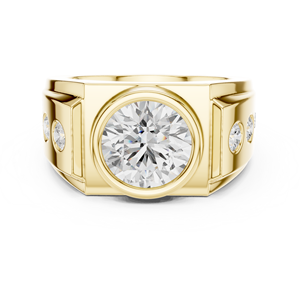 Anillo de Oro Amarillo de 14K con Diamante Cultivado en Laboratorio, Anillo de Prestigio con Diamantes en Racimo Cuadrado, Anillo de Diamantes con Forma de Corona, Anillo de Diamantes con Halo Imperial - Product Image 1