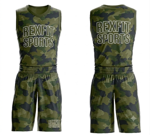 REXFIT SPORTS Ensemble de basketball unisexe, imprimé camouflage, sans manches, col en V, polyester respirant, uniforme adulte, toutes saisons - Product Image 4