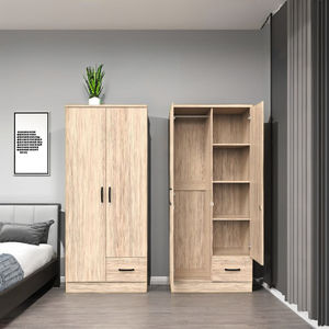Modern Wooden Wardrobe Closet <b>2</b> Door Bedroom <b>Storage</b> Cabinet with <b>Drawer</b> Floor Mount Model 12_0140 - Product Image 1
