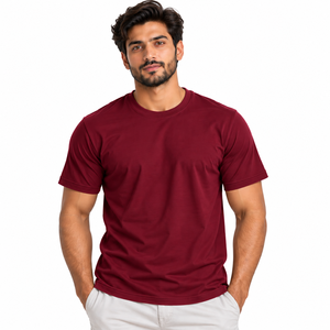 Camiseta de Algodón Verde Oliva para Hombre, Manga Corta, Cuello Redondo, Corte Regular, Color Sólido Informal, Tejido Jersey Transpirable - Product Image 3