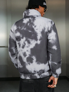 Blouson matelassé imprimé pour homme, avec capuche, motif léopard et tie-dye, fermeture éclair, veste d'hiver matelassée - Product Image 2