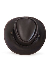 Chapeau de cowboy en cuir véritable marron foncé de qualité supérieure pour hommes, style vintage western, à large bord avec bande tressée, MOQ disponible - Product Image 4