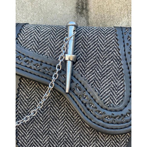 Handmade Men's Scottish Grey Tweed Black Vegan Leather Sporran Scottish Kilt Sporran with Pin Lock & <b>Chain</b> <b>Belt</b> - Product Image 5