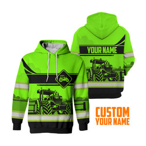 Custom Name Tractor Print Fleece Hoodie Men's High Visibility Reflective Stripes Autumn Casual Pullover <b>Jacket</b> - Product Image 1