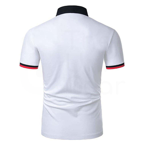 เสื้อโปโลแขนสั้นสีขาวสำหรับผู้ชายพร้อมปกสีดำและกระเป๋าดีไซน์เรียบง่ายผ้าฝ้ายระบายอากาศได้ดี - Product Image 2