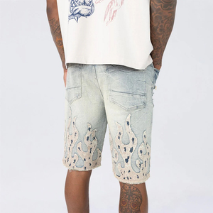 Best Selling Breathable Summer Casual Streetwear Vintage Style <b>Men</b> Denim Shorts Eco-Friendly Custom Logo Embroidery - Product Image 3