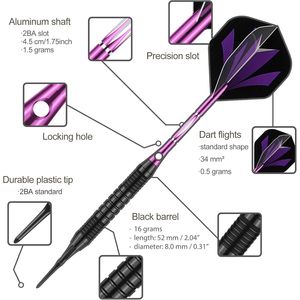 Set di Freccette Morbide con Punta in Plastica Colorate Arcobaleno 18g 21g, 50 O-Ring Anti-Perdita, 6 Aste Durevoli in Alluminio/Nylon da 45mm - Product Image 2