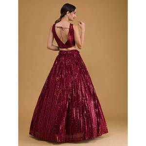 Red Embroidered <b>Sequins</b> Lehenga Choli with Dupatta for Summer Party Wear - Product Image 4
