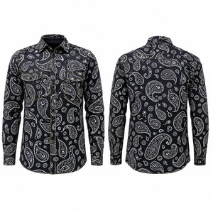 เสื้อเชิ้ตทำงานแขนยาวลายเพสลีย์สีดำสำหรับผู้ชาย ผ้าฝ้าย ระบายอากาศได้ดี แฟชั่นทันสมัย - Product Image 1