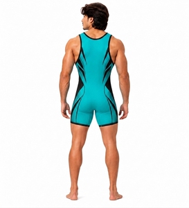 Combinaison de lutte pour hommes, une pièce, en spandex et nylon, sans manches, col rond, respirante, toutes saisons, style combinaison de plongée, pour gymnastique - Product Image 2