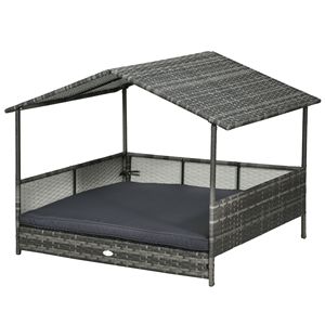 Cuccia per Cani da Esterno in Rattan Grigio con Tettoia, Cuscino Morbido e Copertura Rimovibile per Cani di Taglia Media e Grande - Product Image 1