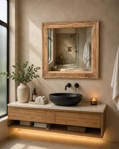 Rustic Solid Wooden Frame Wall <b>Mirror</b> Decorative Handcrafted Timber Framing Vanity Accent <b>Mirror</b> for Home Living Room Hotel Deco - Product Image 2