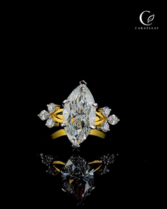 Anillo de Lujo con Diamante Cultivado en Laboratorio, Corte Marquesa, Oro Amarillo de 14 Quilates, Chapado en Rodio, Certificado IGI, para Compromiso, Boda - Product Image 2