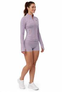 ONETEN APPAREL Chaqueta de yoga blanca para mujer con media cremallera, top corto de manga larga, ajuste ceñido, secado rápido, transpirable, atlético, con logo frontal - Product Image 4