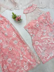 <b>Pink</b> Net Embroidered <b>Salwar</b> <b>Kameez</b> Set Floral Dupatta Ethnic Wear for Women Party Outfit - Product Image 4