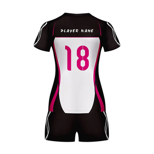 Women Sublimation Volleyball Jersey Pink Yellow Abstract Pattern <b>Short</b> Sleeve <b>Shorts</b> Sport Set OEM - Product Image 6