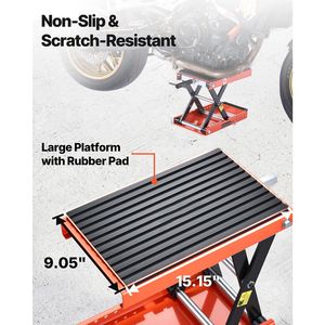 Cric ciseaux pour moto 1500 Lbs à plateforme large avec goupille de verrouillage et support de levage central de 4,13 po (13,77 po) pour motos - Product Image 6