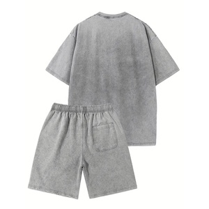 Conjunto de Camiseta y Pantalones Cortos de Punto para Hombre, 100% Algodón, Color Gris, Estilo Casual, Transpirable, Cintura Elástica, Color Sólido, Manga Corta, Talla 20 - Product Image 2