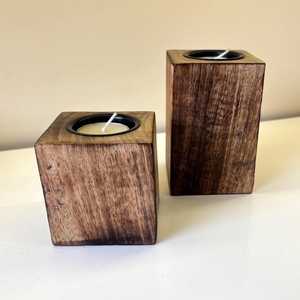 Hand Crafted Rustic Wood <b>Tea</b> <b>Light</b> Candle Holders : Handmade Mango Wood Candle Stands - Product Image 3