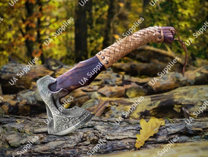 Bearded Viking Tomahawk <b>Axe</b> Hand Forged Carbon Steel Wooden <b>Handle</b> Outdoor Hunting Survival OEM ODM Custom Wholesale Low MOQs - Product Image 2