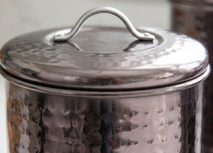 Ensemble de contenants de rangement modernes en métal nickelé martelé, forme ronde, élégant organisateur de cuisine et rangement domestique stylé - Product Image 4