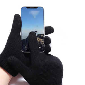 Custom logo Acrylic Winter <b>Warm</b> Black Knitted Mittens Touch Screen Finger Hand Winter Knitted Fabric <b>Gloves</b> - Product Image 4