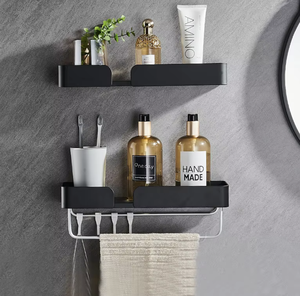 OEM/ODM Space Aluminum <b>Shower</b> Shelf Bathroom <b>Storage</b> Rack Wall Mounted <b>Shower</b> Caddy with Hooks Rust Resistant Organizer - Product Image 1