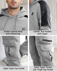 Chándal Gris de Invierno para Hombre, Grueso, con Capucha, Manga Larga, Color Sólido, Ropa Deportiva Informal con Bolsillos Laterales y Cintura Elástica - Product Image 4