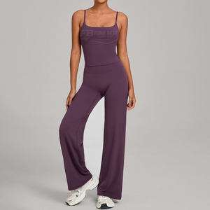 Ensemble de yoga et de fitness 2 pièces pour femmes, respirant, en spandex/polyester, haut sans manches et pantalon taille haute, taille élastique pour le sport - Product Image 4