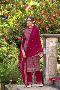 Dhwaja Export Rani Pink Embroidered Glory Silk Semi-Stitched Traditional Quick Dry Ankle-Length Plazzo Suit - Product Image 3