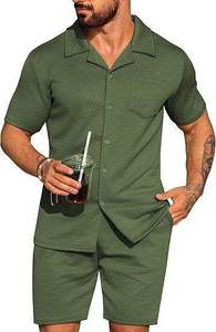 Men's Casual Sports Two-Piece Woven Summer Cardigan Shorts Suit Popular Outerwear Set for Vacation - Product Image 5