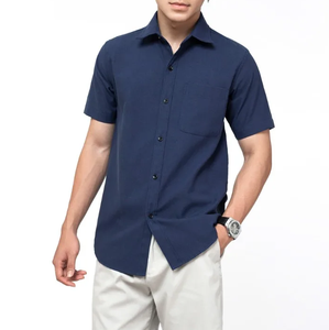 Chemise décontractée formelle à manches courtes pour homme, couleur unie, col rabattu, tissu popeline respirant, idéale pour l'été - Product Image 1