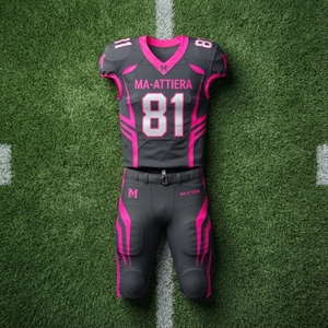 Conjunto de Pantalones Acolchados y Camiseta de Fútbol Americano Personalizada en Negro y Rosa, Uniforme de Equipo, Ropa Deportiva al por Mayor, Personalizada en Gris y Amarillo - Product Image 5