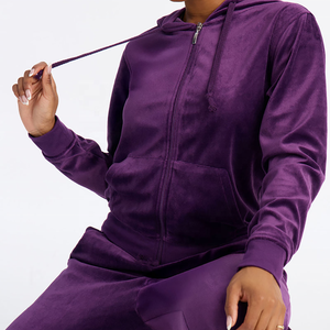 Premium Quality <b>Women's</b> Purple <b>Velvet</b> Tracksuit Set Hooded Zipper Jacket <b>Jogger</b> Pants Two Piece Casual Matching Velour <b>Women</b> Set - Product Image 3