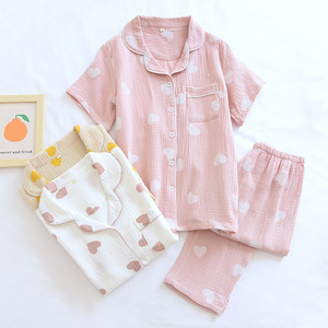 Conjunto de Pijama Casual Vintage de Manga Corta 100% Algodón para Mujer, Ropa de Dormir Ligera de Verano con Pantalones Cortos, Ropa de Estar Suave de Color Sólido - Product Image 4