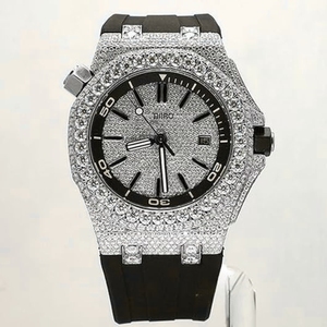 Reloj de Pulsera de Lujo para Hombre con Logotipo Personalizado, Diamantes, Caja Redonda de Acero Inoxidable, Correa de Goma Negra, Mecánico - Product Image 2