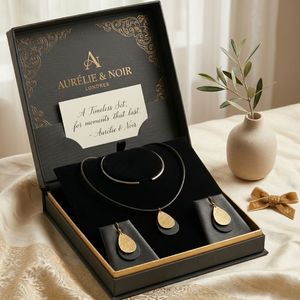 Ensemble de bijoux tendance en acier inoxydable noir en forme de goutte d'eau pour fête, fiançailles, cadeau avec emballage personnalisé - Product Image 6