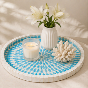 Bandeja Redonda con Incrustaciones de Hueso, Diseño de Mosaico Azul de Lujo, Plato Decorativo para Mesa, Ideal para Decoración de Mesa de Centro en Hoteles y Hogares - Product Image 4